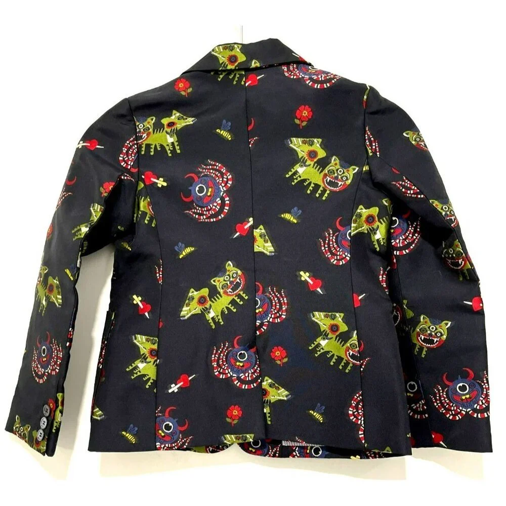 New Gucci $1065 Kids Navy Printed Celebrity Blazer Suit Jacket Size 8